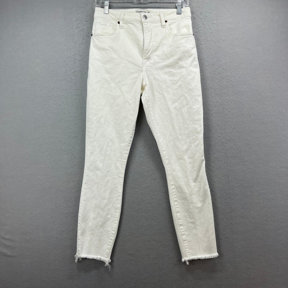 Abercrombie & Fitch Super Skinny Womens‎ 29 White Denim Pants Raw Hem High Rise